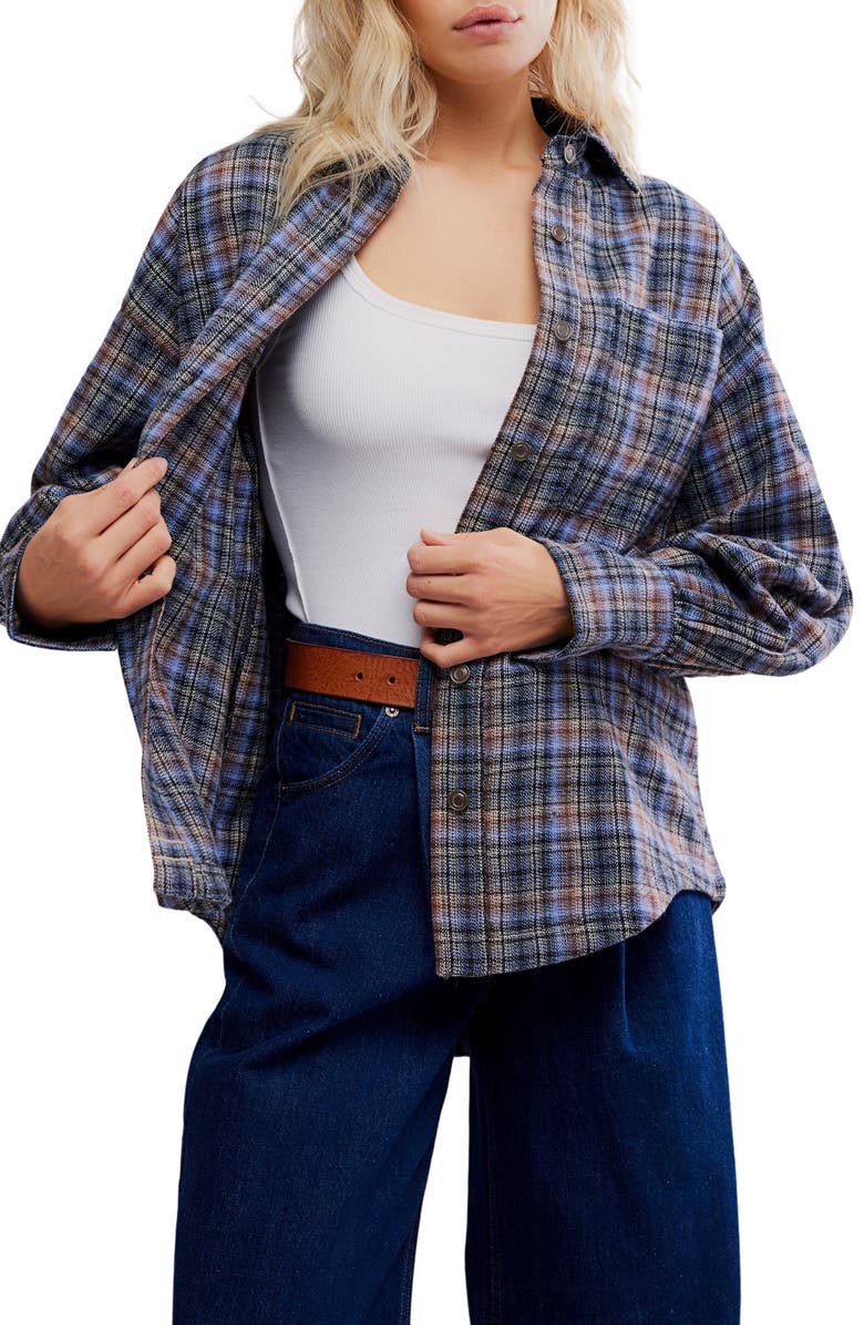 Free People Ashley Oversize Plaid Cotton Button-Up Shirt, Main, color, Blue Combo - Krista