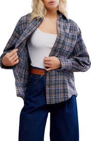 Free People Ashley Oversize Plaid Cotton Button-Up Shirt