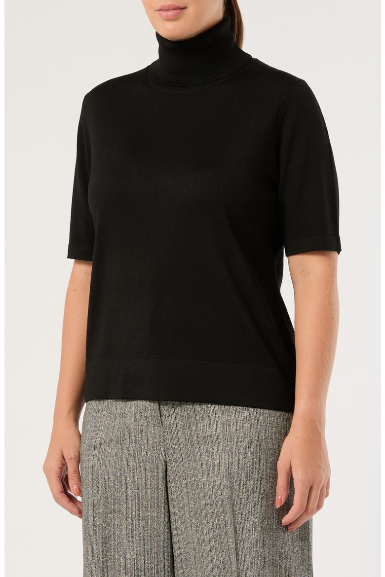 Radice Virgin Wool Short Sleeve Turtleneck Sweater, Main, color, BLACK
