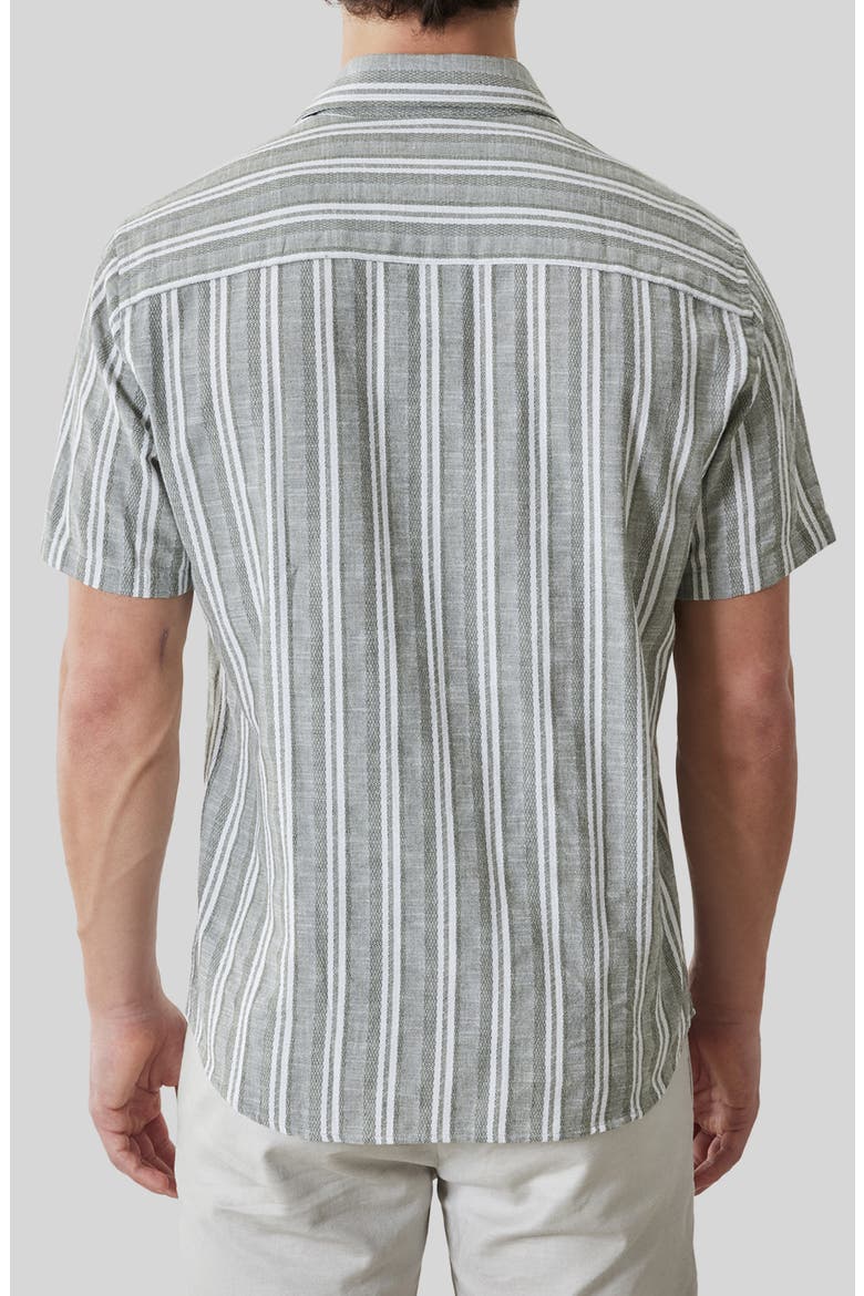 Daiki Stripe Short Sleeve Button-Up Shirt, Alternate, color, OLIVE DUST