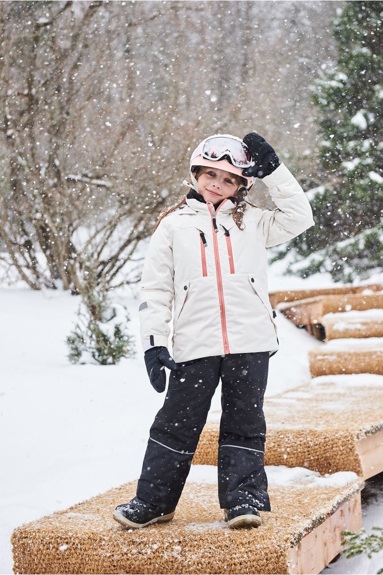 Big Girl's Two Piece Technical Snowsuit Off White With Black, Alternate, color, Whisper White