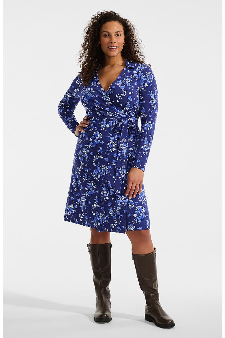 Plus Size Cotton Modal Collared Wrap Dress, Main, color, Deep Sea Navy Poetic Floral