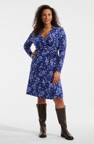 Lands' End Plus Size Cotton Modal Collared Wrap Dress