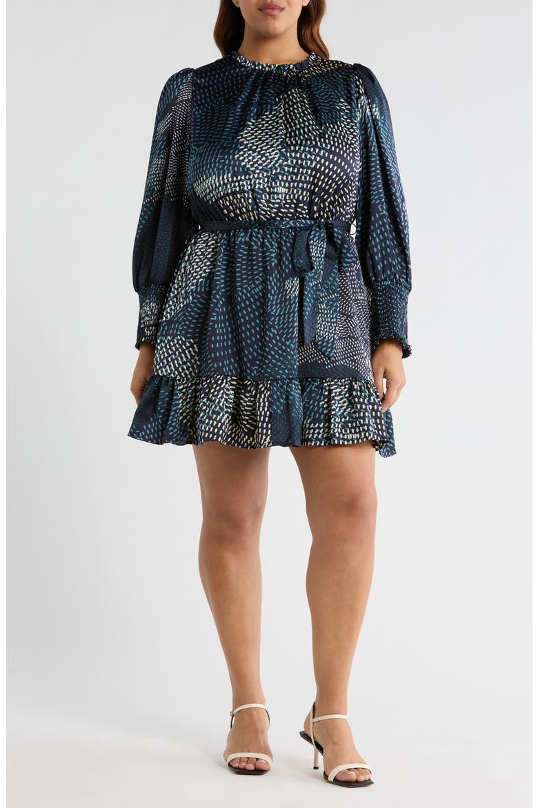 Kirby Geometric Sevilla Satin Long Sleeve Dress, Main, color, NAVY-CREAM