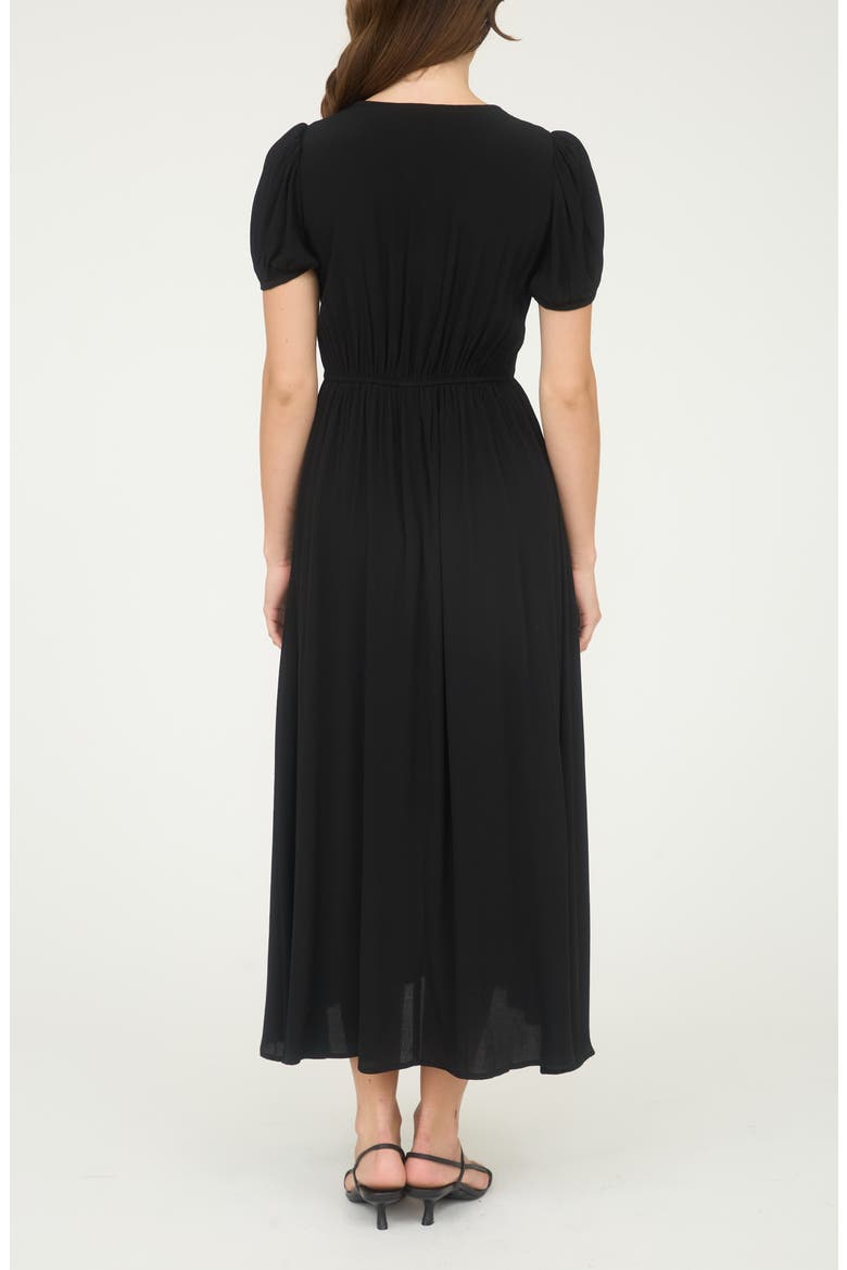 Puff Sleeve A-Line Midi Dress, Alternate, color, BLACK