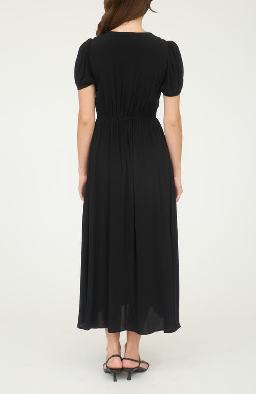 Blu Pepper Puff Sleeve A-line Midi Dress In Black