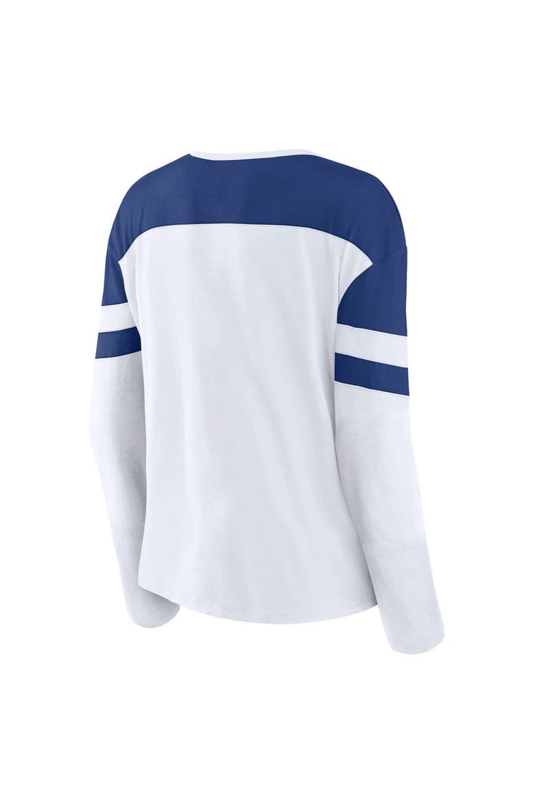 Women's Fanatics White/Blue Tampa Bay Lightning Frozen Long Sleeve Notch Neck T-Shirt, Alternate, color, White