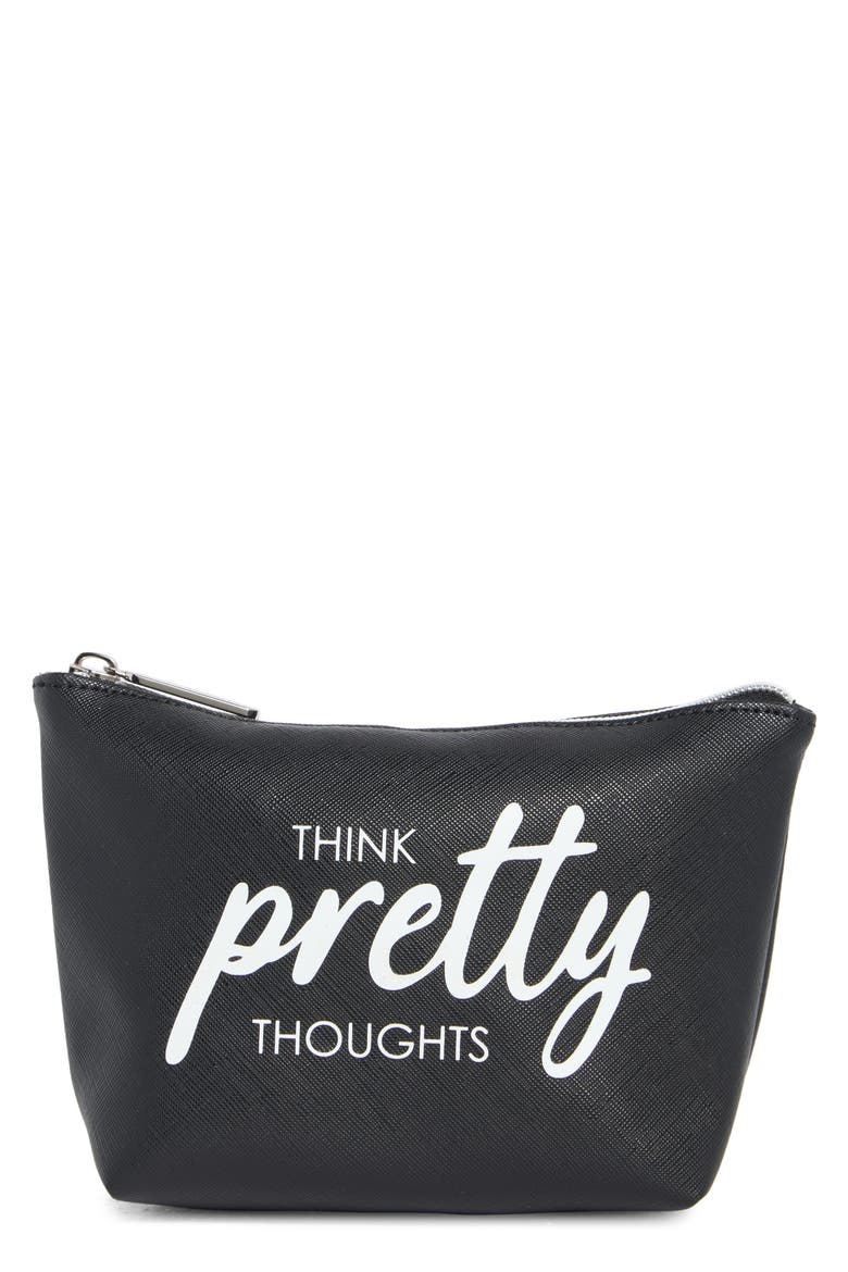 Think Pretty Thoughts Cosmetic Case, Main, color, BLACK