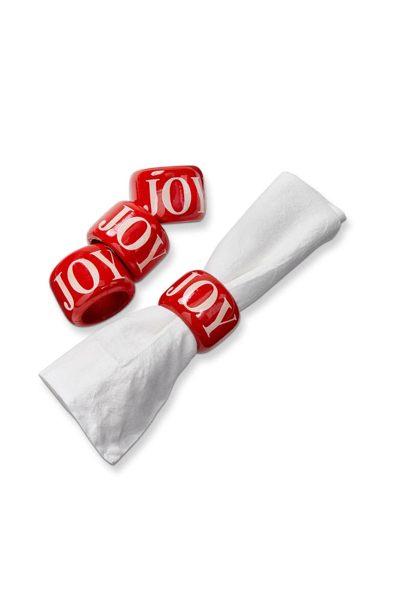 tag Joy Red Wood Napkin Ring Set for Christmas Table Decor, Main, color, Red