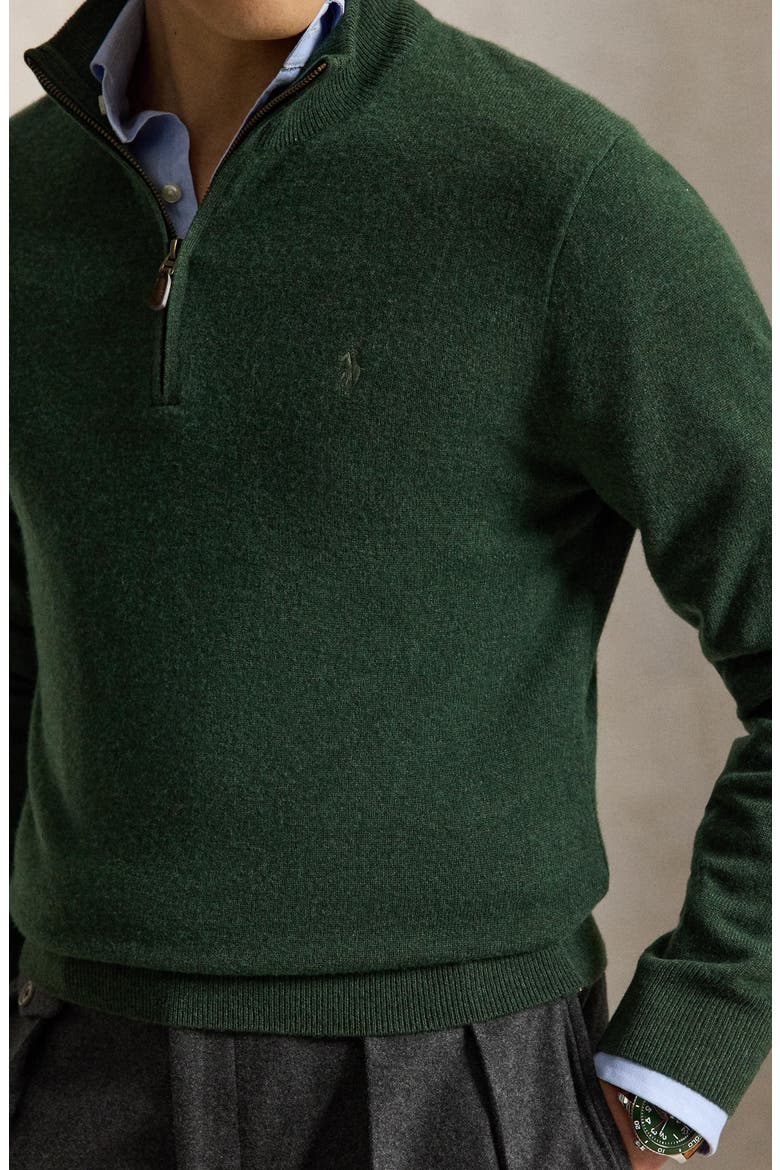 Regular Fit Wool Quarter Zip Sweater, Alternate, color, PINEHTHR