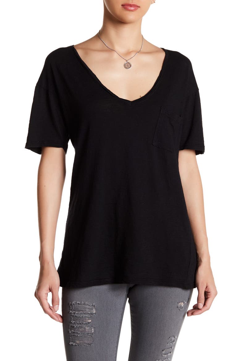 V-Neck Pocket Boyfriend T-Shirt, Main, color, BLACK