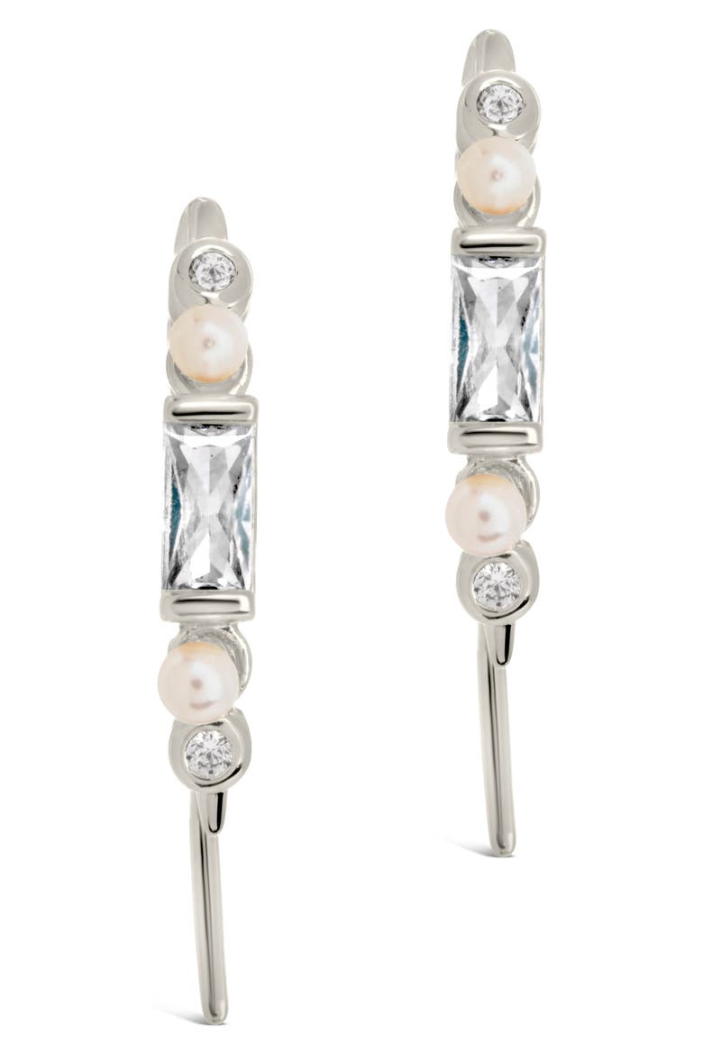 Nadia Cubic Zirconia & Imitation Pearl Threader Earrings, Alternate, color, SILVER