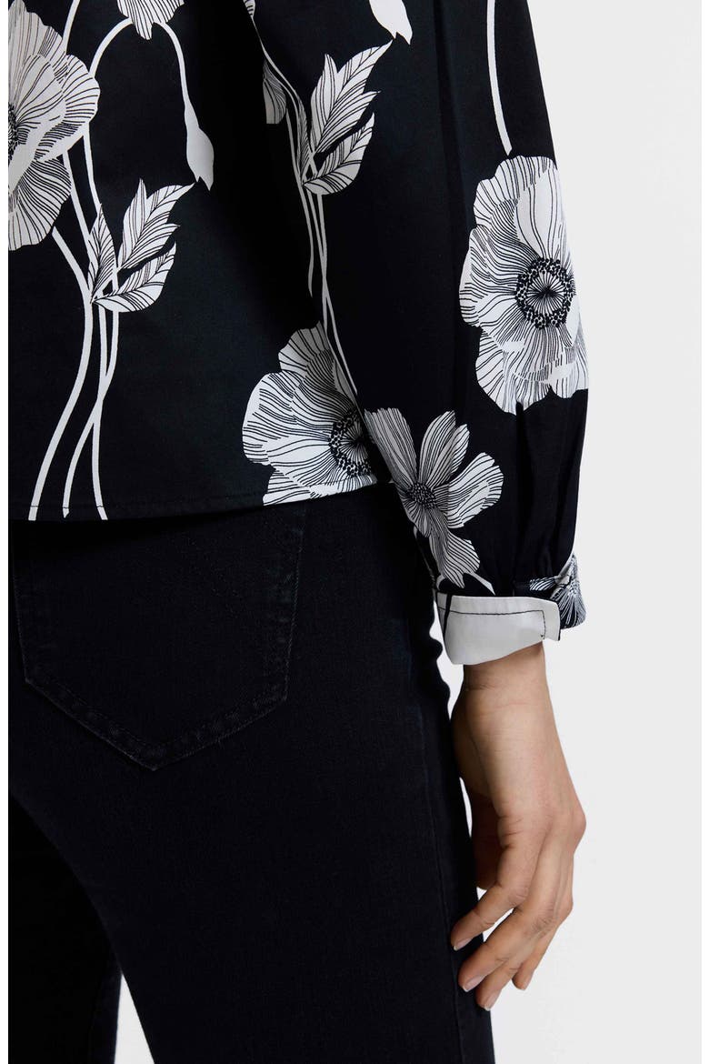 Marina Poppy Print Cotton Button-Up Shirt, Alternate, color, BLACK/ WHITE