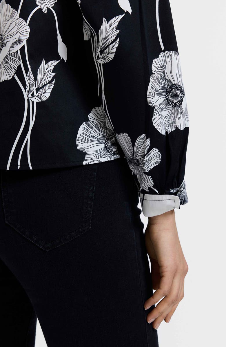 Foxcroft Marina Poppy Print Cotton Button-Up Shirt, Alternate, color, Black/ White