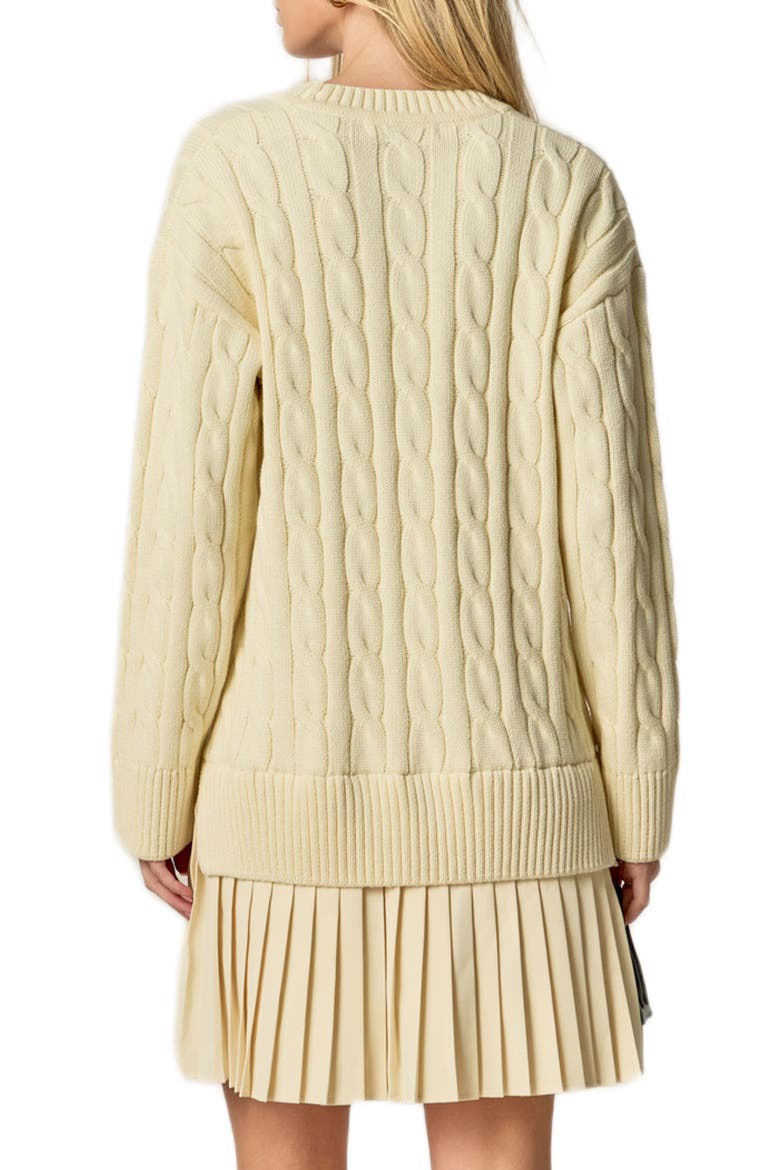 Long Sleeve Pleated Mixed Media Sweater Dress, Alternate, color, CREAM