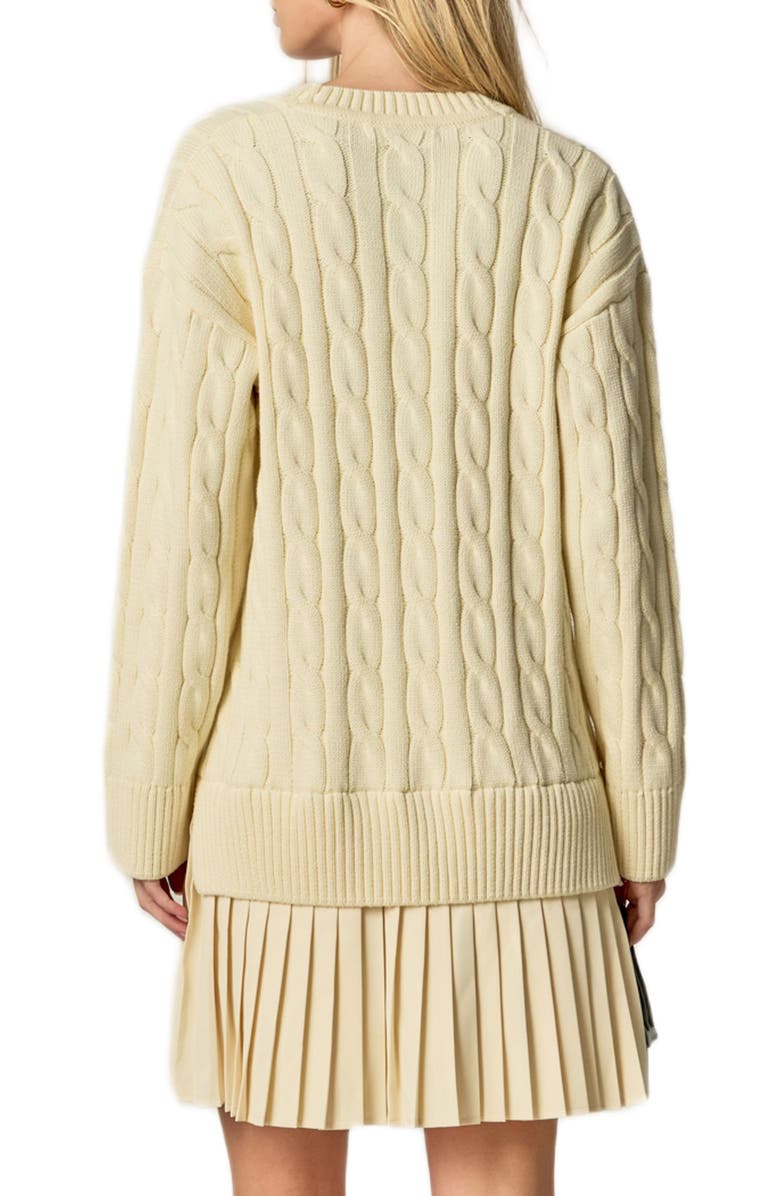 English Factory Long Sleeve Pleated Mixed Media Sweater Dress, Alternate, color, Cream