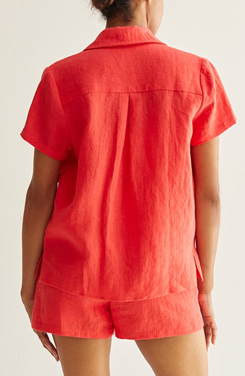 Crescent Linen Top & Shorts Two Piece Set In Red
