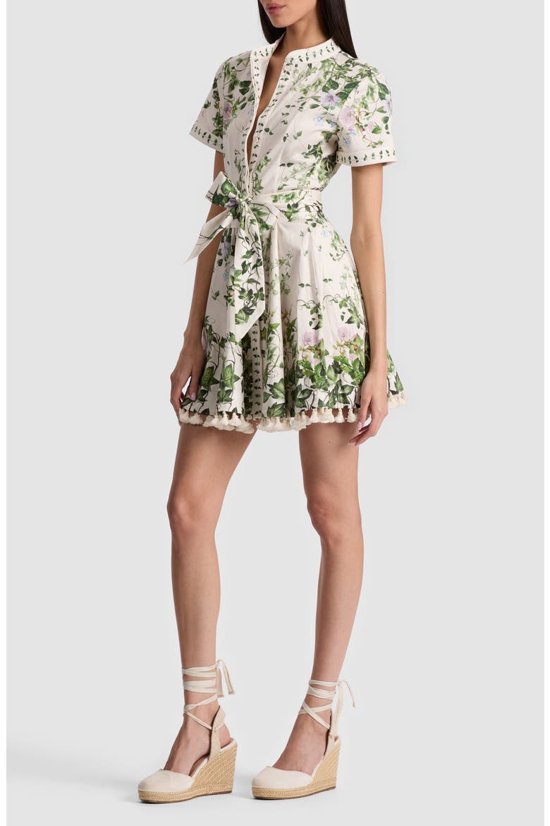 lucy shirt dress Alice + Olivia Lucy Embroidered Longsleeve Mini Shirt Dress With Tie Belt in White