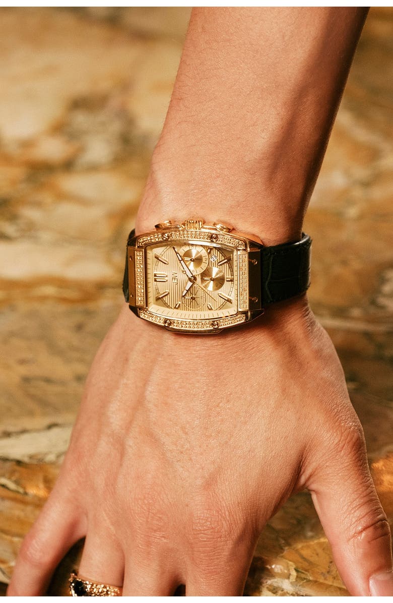 JBW Echelon Diamond Chronograph Croc Embossed Leather Strap Watch, 41mm, Alternate, color, 