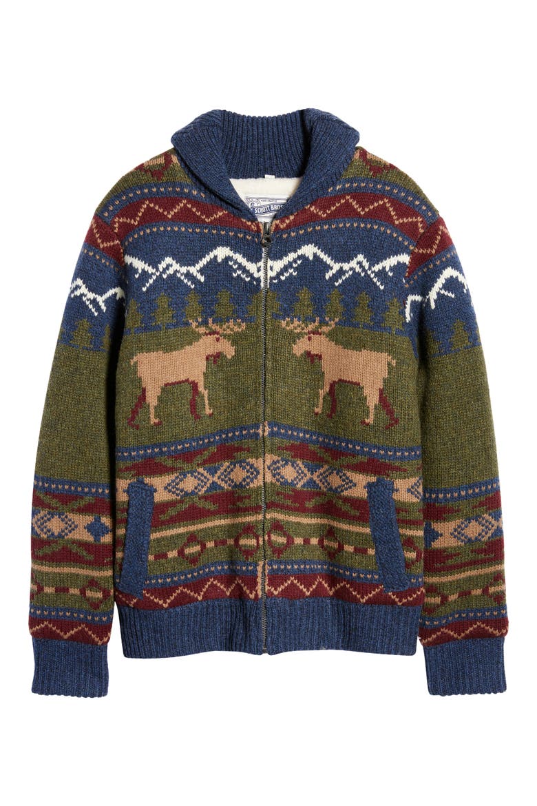 Moose Shawl Collar Wool Blend Sweater Jacket with Faux Shearling Lining, Alternate, color, MULTI