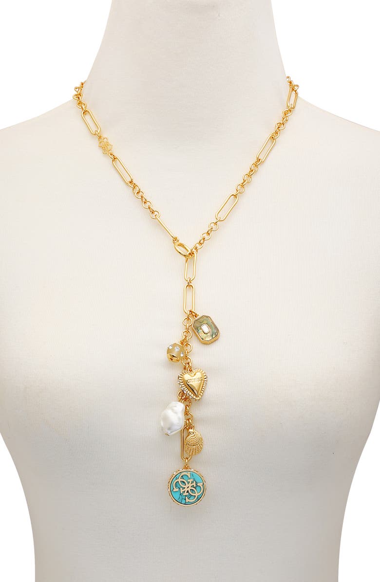 GUESS Charm Lariat Necklace, Alternate, color, Gold Tone