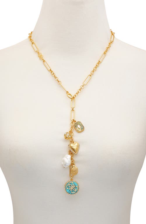 Guess Charm Lariat Necklace In Gold