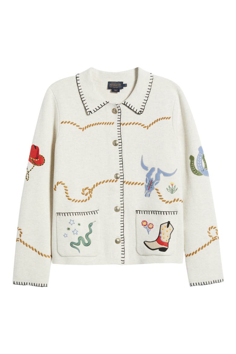 Souvenir Merino Wool & Cotton Cardigan, Alternate, color, OATMEAL MULTI