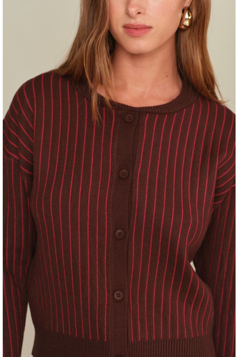 Moe Stripe Cardigan, Alternate, color, CACAO WITH MALBEC