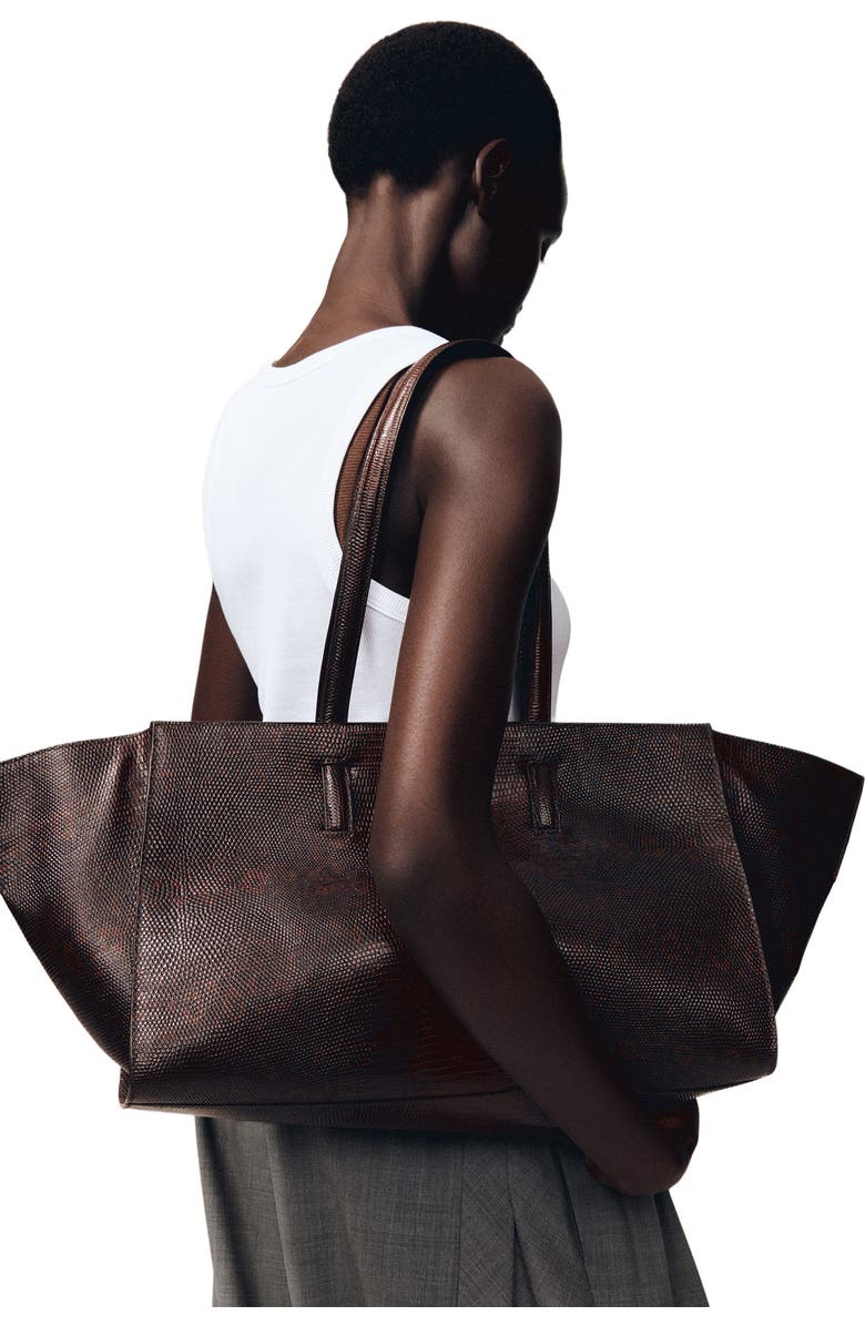 COS Monument Tote Bag - Leather, Alternate, color, Croc-Effect / Brown