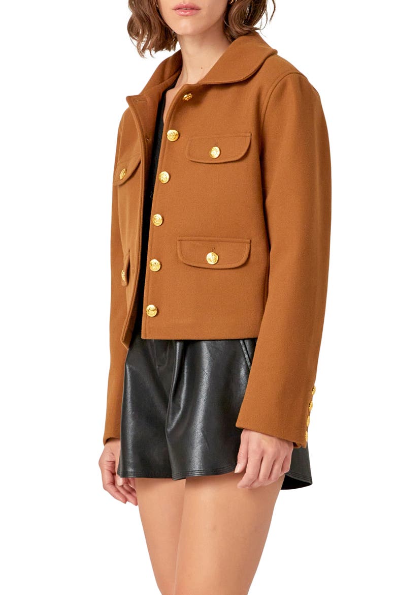 Button Front Crop Blazer, Alternate, color, OLIVE BROWN
