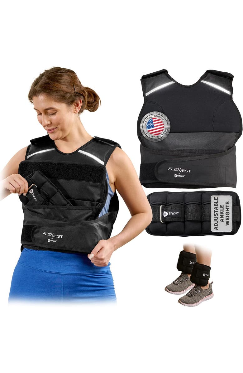 Lifepro Flexvest Adjustable Weighted Vest for Women & Men 15 or 20 lb Workout Vest for Running, Cardio, Strength Training, Main, color, Black For Women