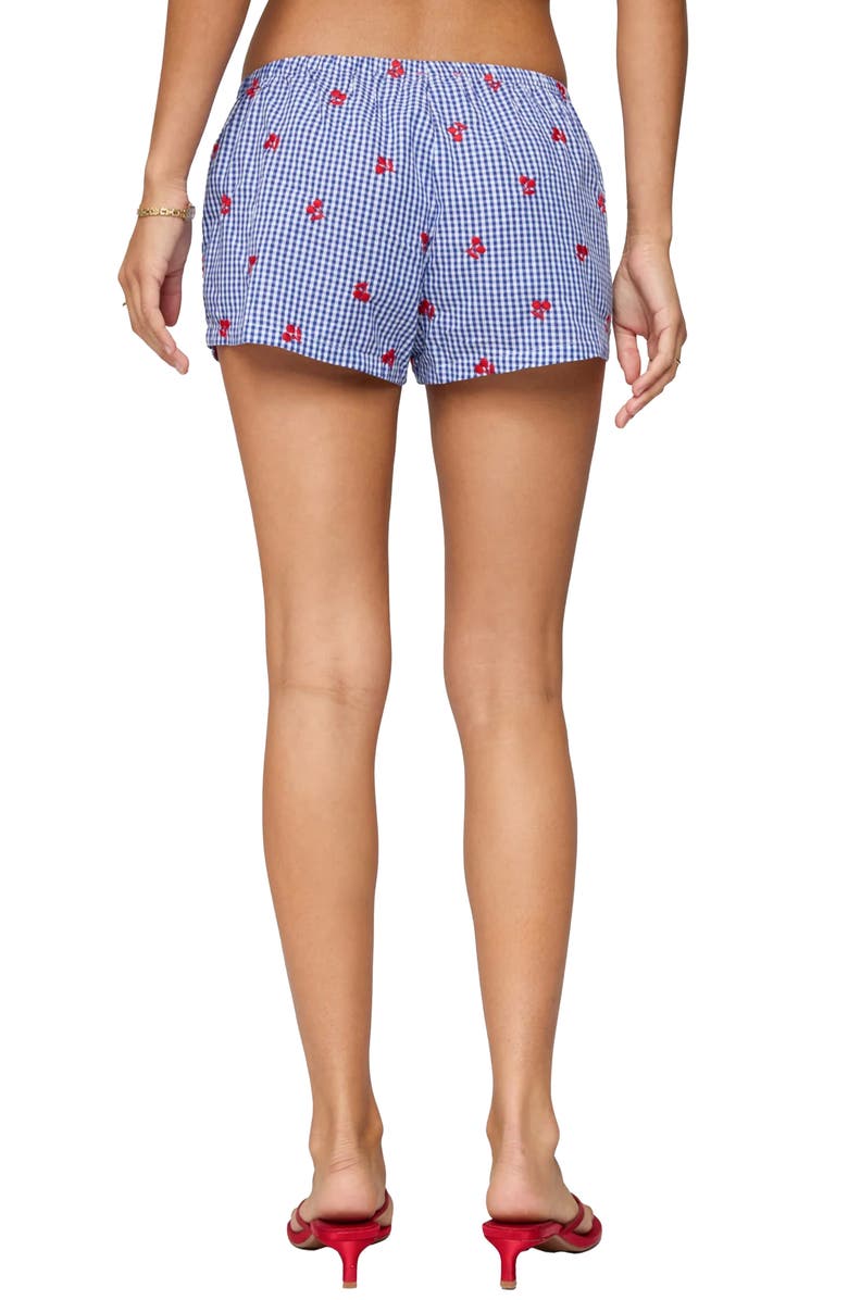 EDIKTED Embroidered Cherry Cotton Boxer Shorts, Alternate, color, Blue