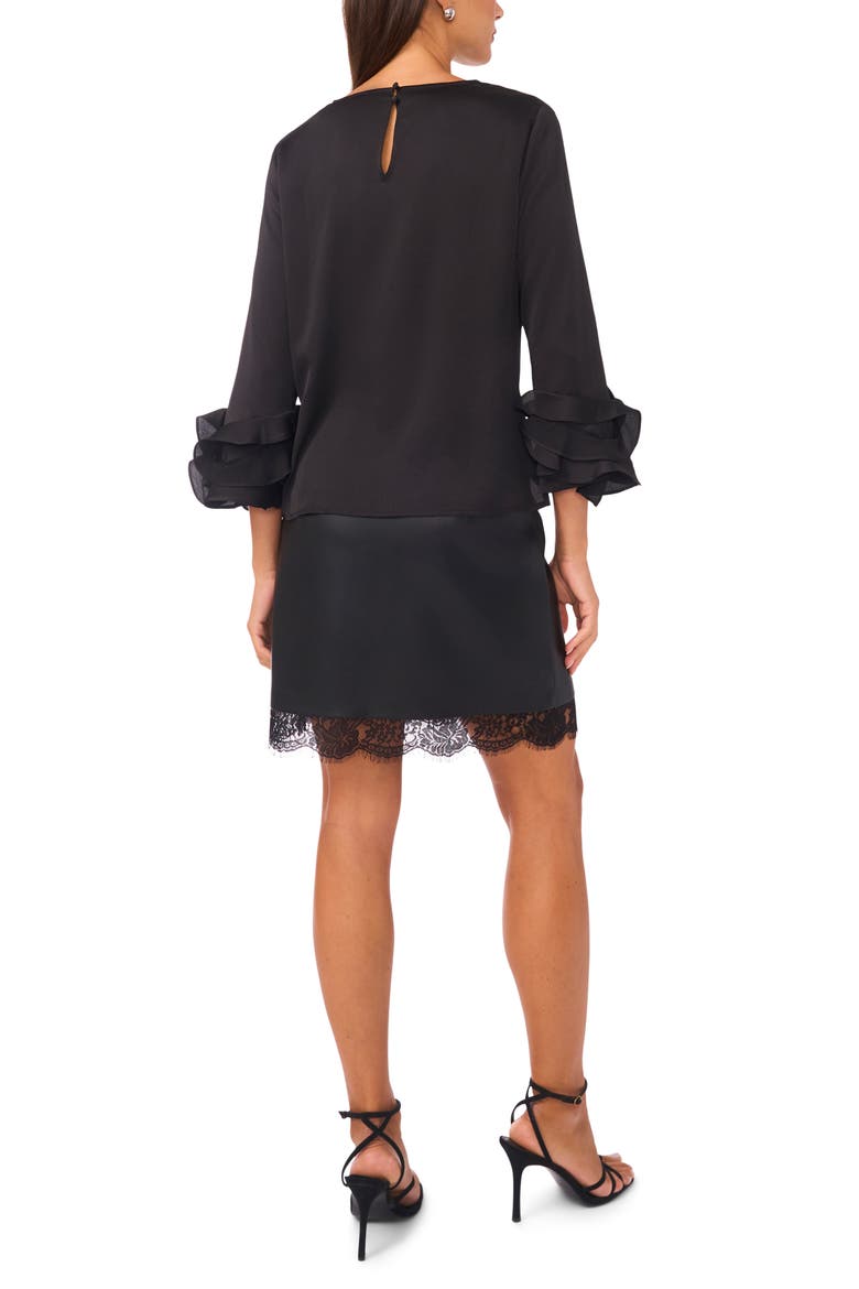 Tiered Ruffle Sleeve Satin Top, Alternate, color, RICH BLACK