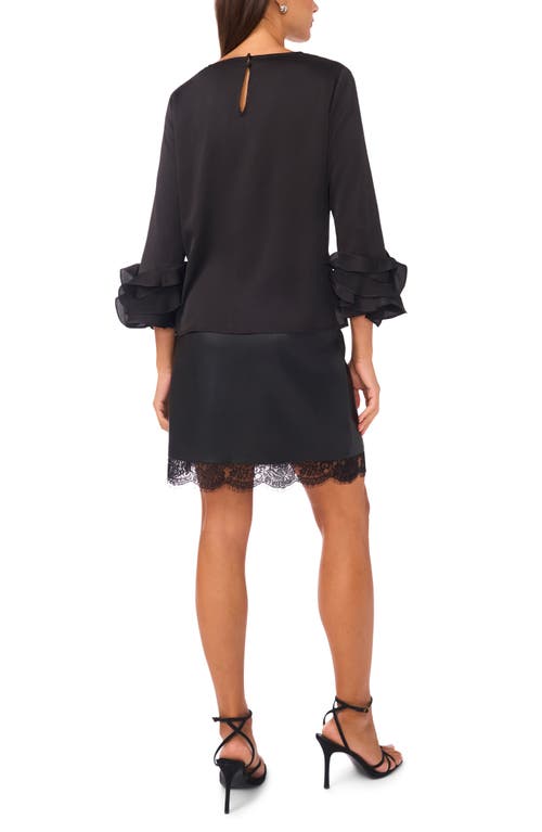 Vince Camuto Tiered Ruffle Sleeve Satin Top In Black