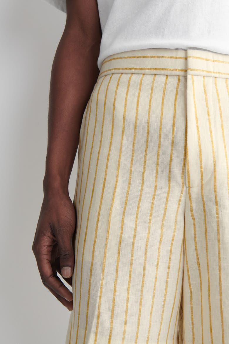 Tailored Linen Shorts, Alternate, color, YELLOW / STRIPED