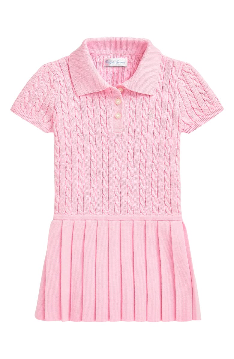 Ralph Lauren Cable Stitch Pleated Cotton Polo Sweater Dress, Main, color, 