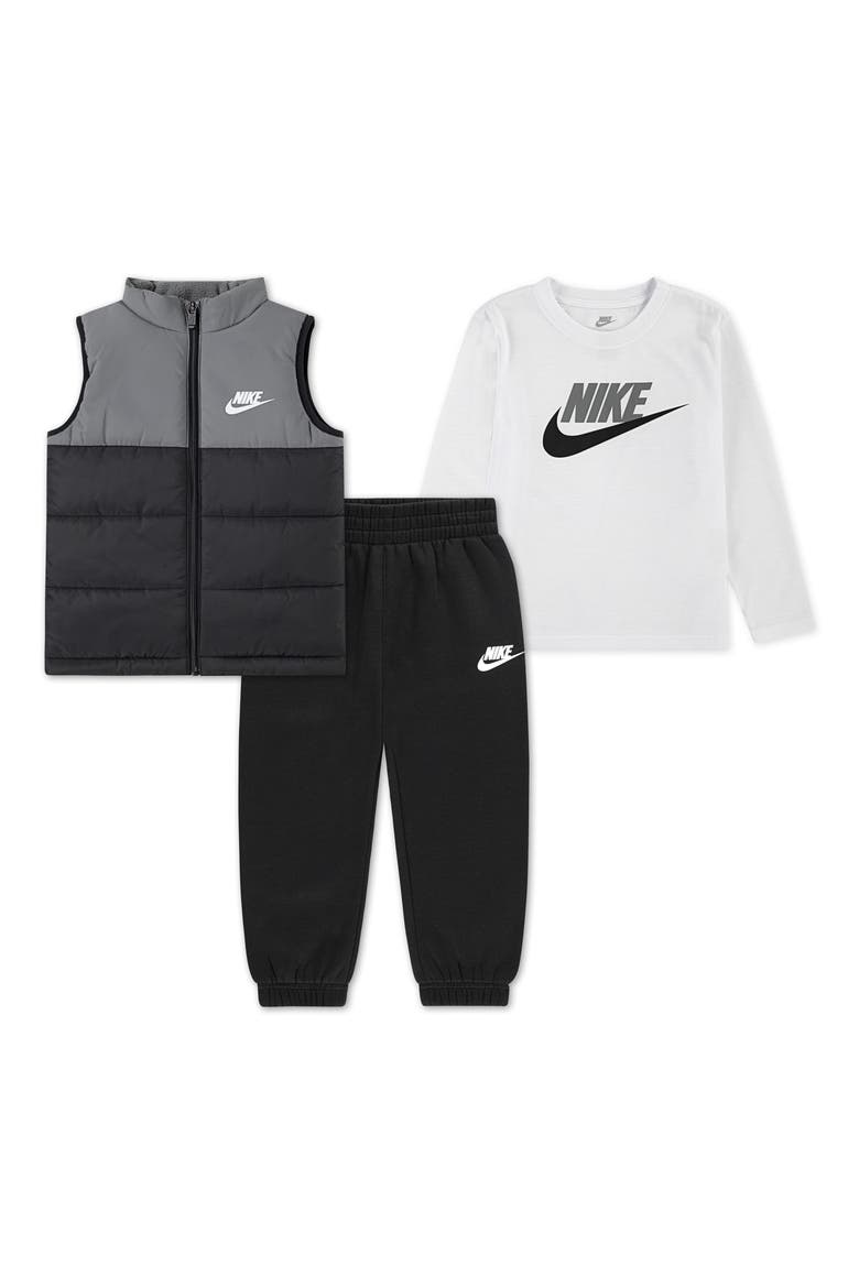 Kids' Long Sleeve T-Shirt, Vest & Joggers Set, Main, color, BLACK