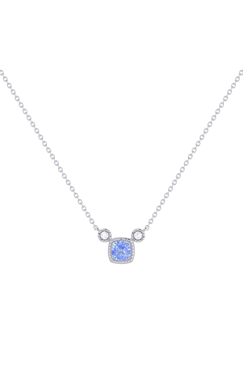LuvMyJewelry Cushion Cut Tanzanite & Diamond Birthstone Necklace in 14K Gold, Main, color,
