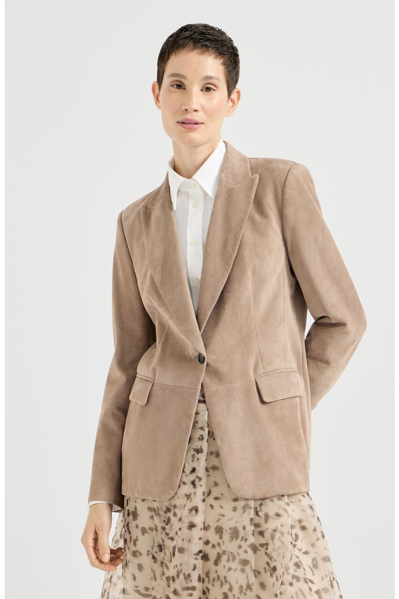 Suede blazer with monili, Main, color, Light Brown