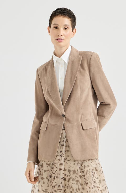 Suede blazer with monili