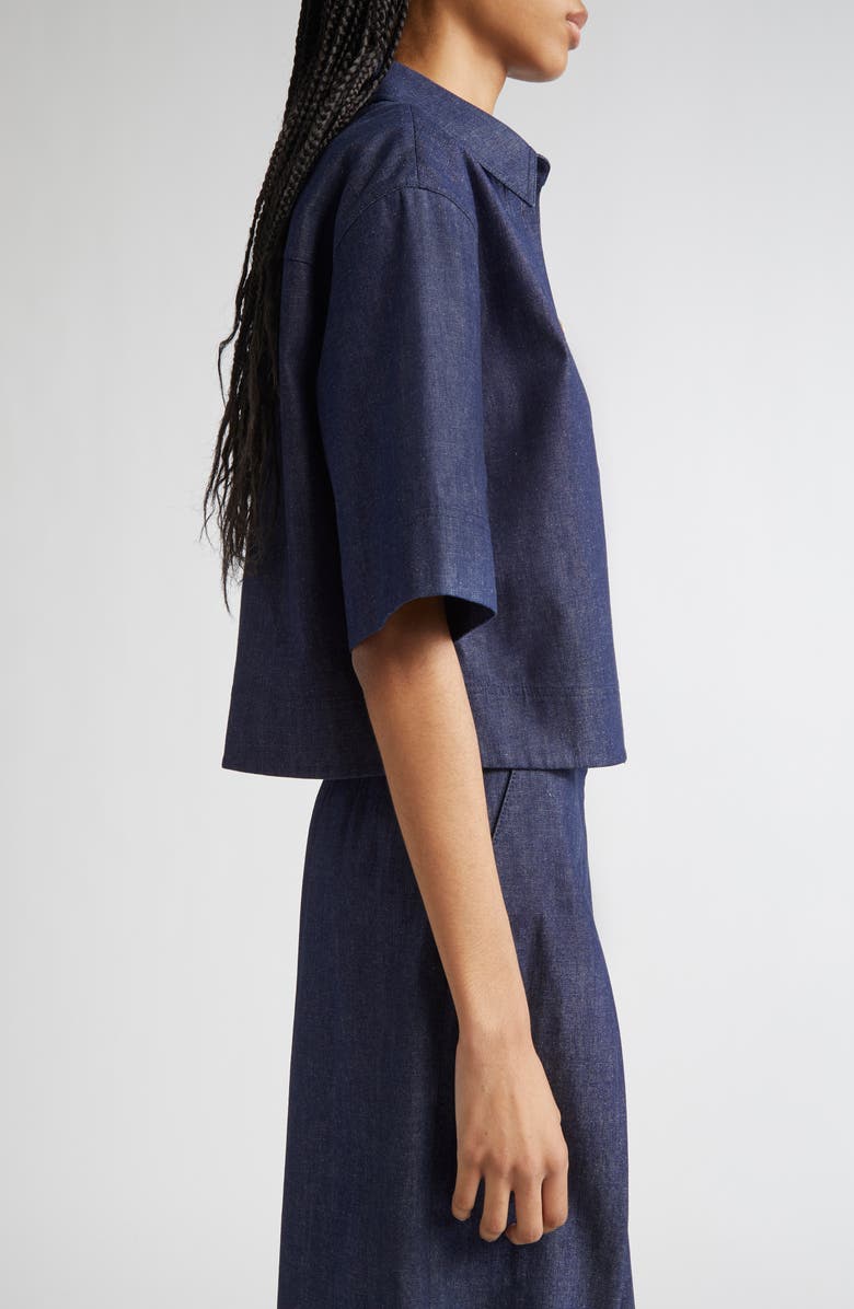 Lafayette 148 New York Lightweight Denim Crop Shirt, Alternate, color, Indigo