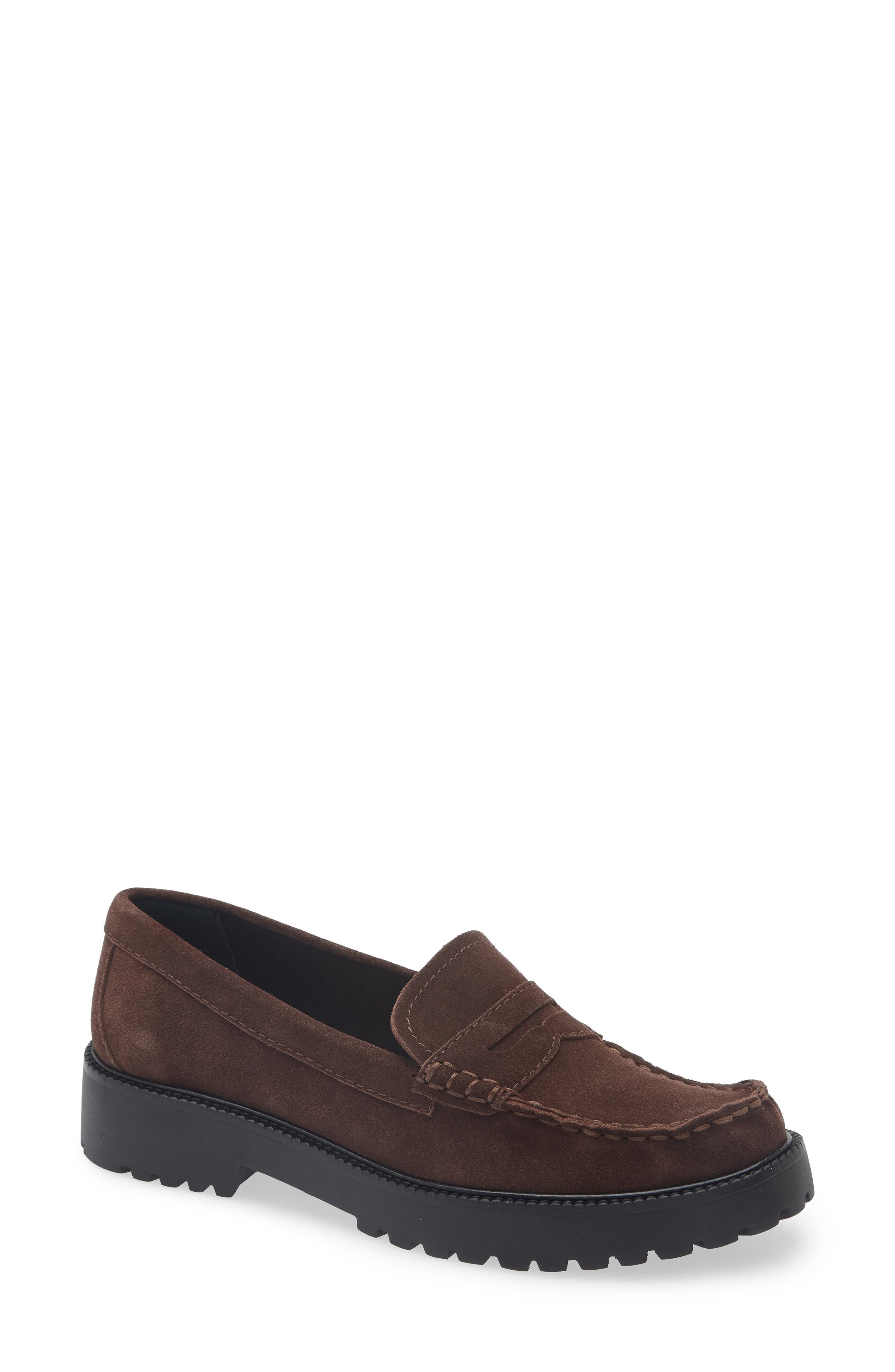 Dolce Vita Merek Platform Penny Loafer, Main, color, Dark Brown Suede