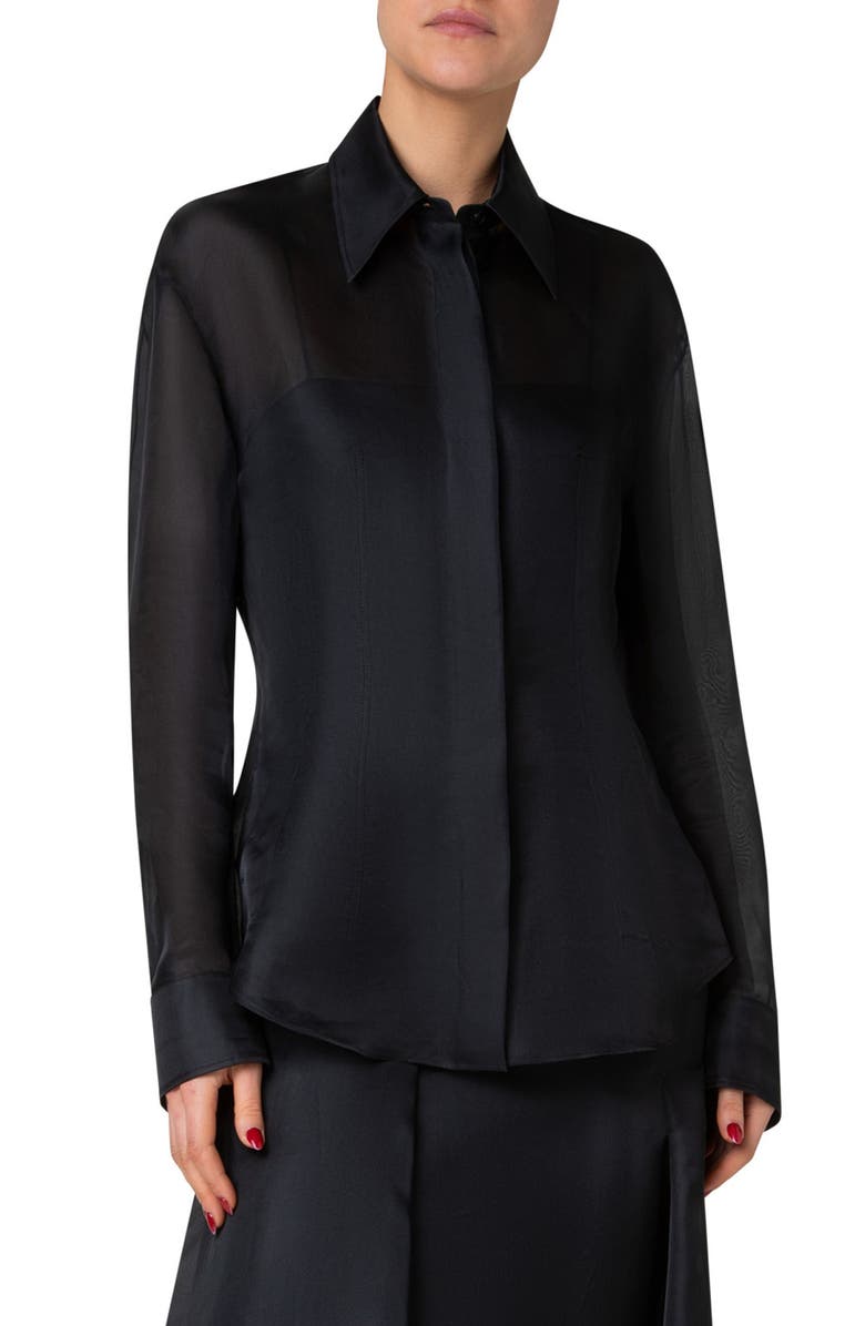 Akris Sheer Silk Organza Button-Up Shirt, Main, color, 