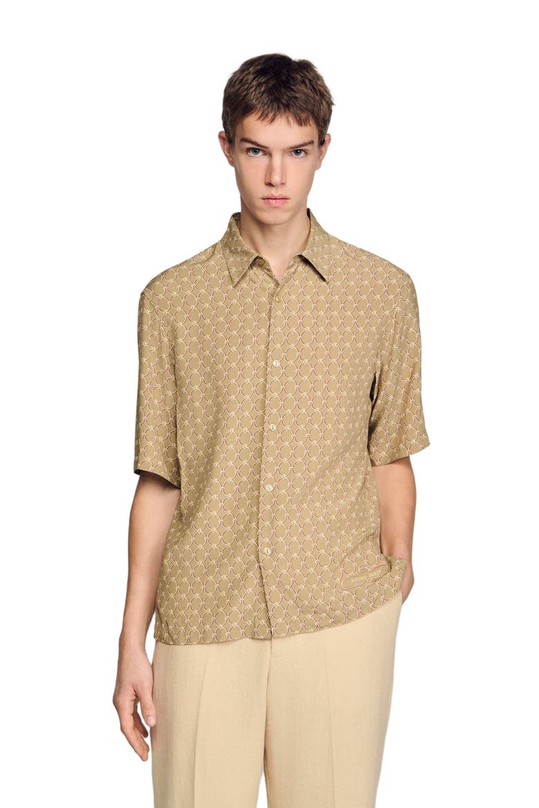Link print loose-fit shirt, Alternate, color, Brown