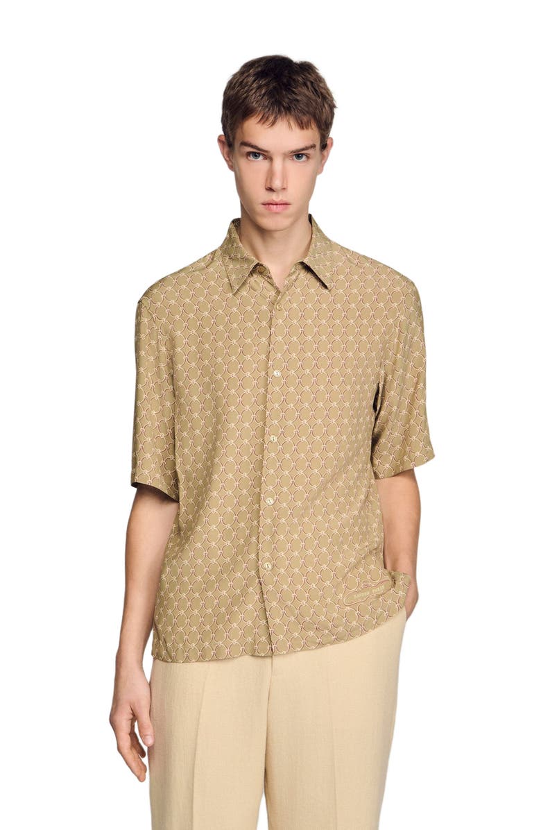 SANDRO Link print loose-fit shirt, Alternate, color, Brown