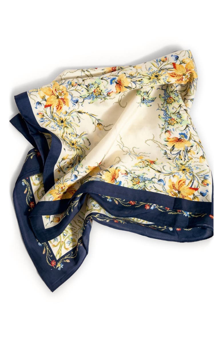 SAACHI Bloom Border Square Scarf, Alternate, color, Black/ White