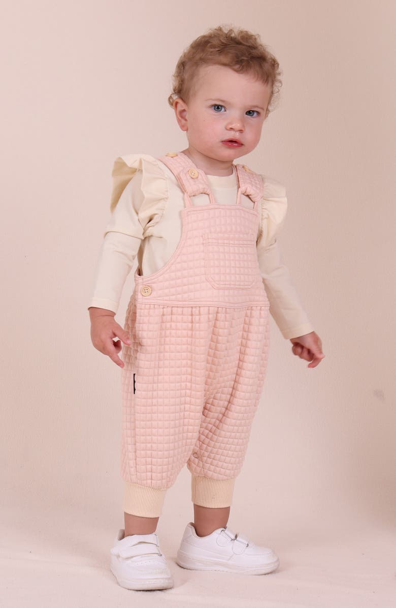 TINY TRIBE Waffle Knit Overalls, Alternate, color, Light Pink