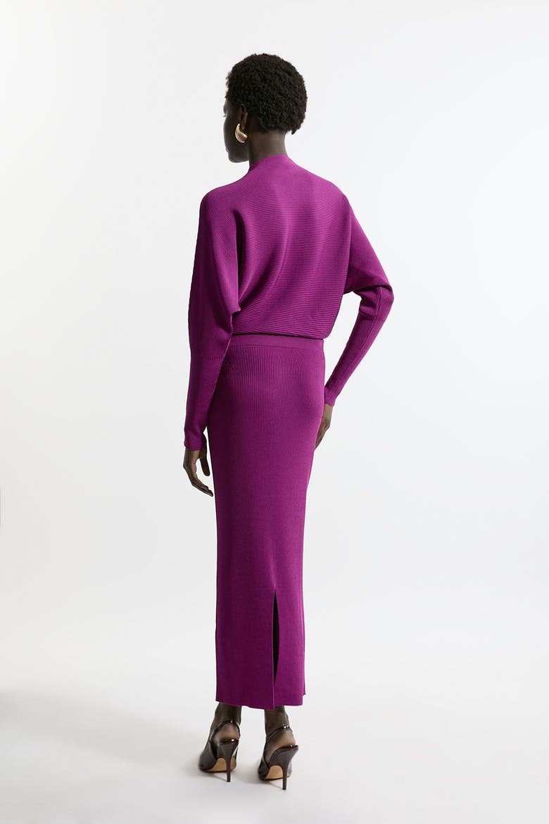 Drape Knit Bat Wing Pencil Midi Dress, Alternate, color, Magenta
