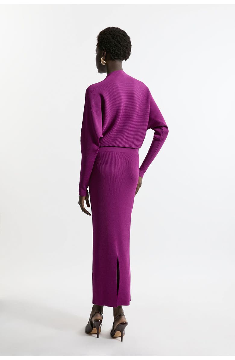 Karen Millen Drape Knit Bat Wing Pencil Midi Dress, Alternate, color, Magenta