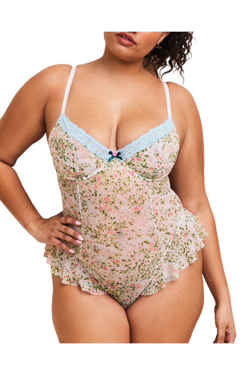 Adore Me Brie Bodysuit Lingerie, Main, color, Floral White